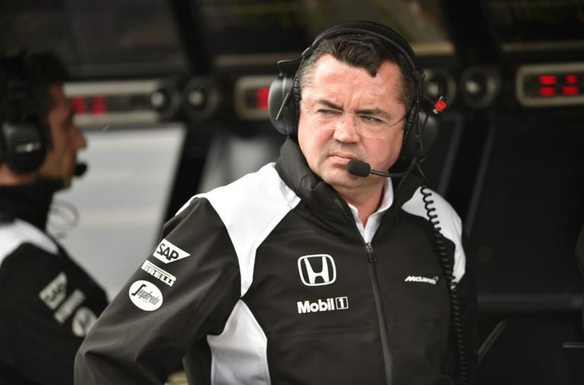 McLaren Honda's Team Chief Eric Boullier looks into the garage during the first practice session of the Formula One Australian Grand Prix in Melbourne on March 18, 2016. PETER PARKS / AFP