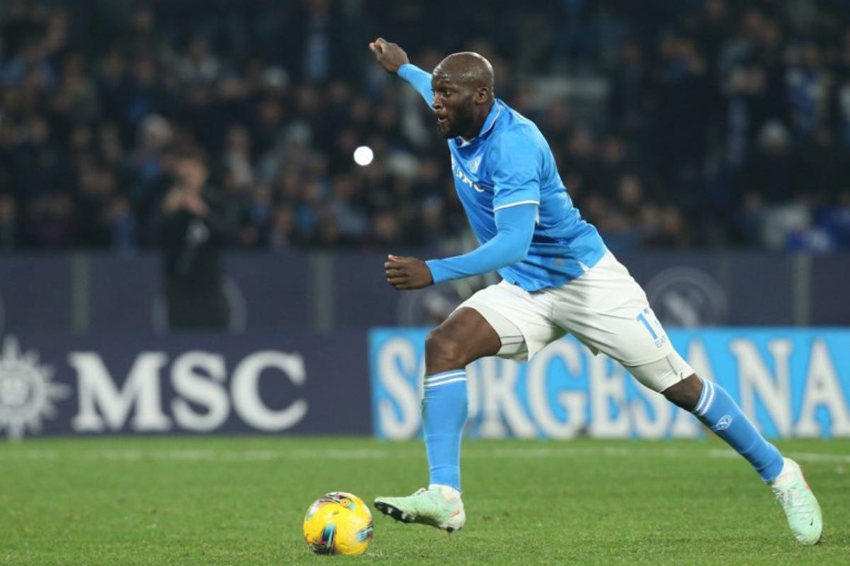 Napoli's Belgian forward #11 Romelu Lukaku kicks and scores a penalty during the Italian Serie A football match between Napoli and Juventus at the Diego Armando Maradona stadium in Naples on January 25, 2025. Carlo Hermann / AFP
