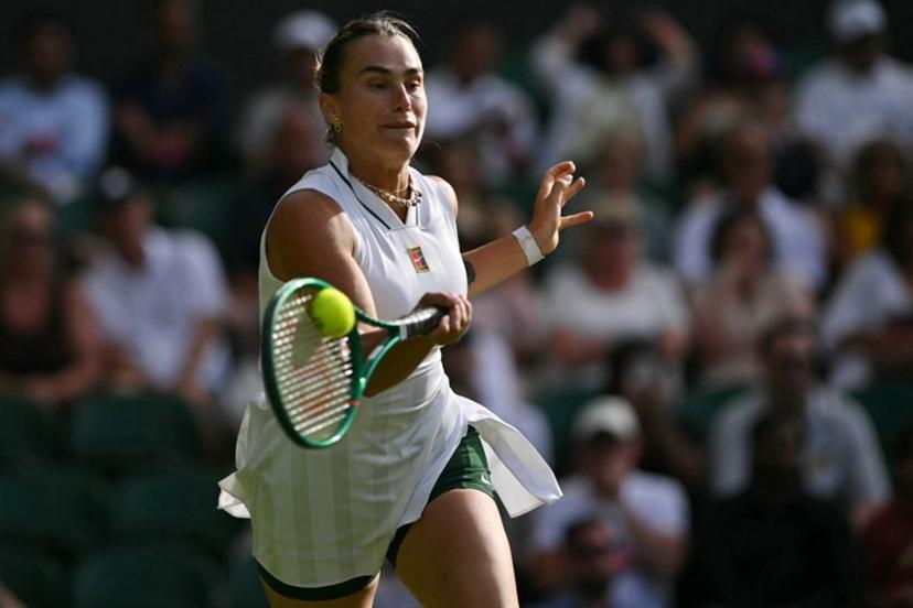 Belarus's Aryna Sabalenka returns the ball to Serbia's Teodora Kostovic during their women's singles first round tennis match on the first day of the 2026 Wimbledon Championships at The All England Lawn Tennis and Croquet Club in Wimbledon, southwest London, on June 29, 2026. Glyn KIRK / AFP