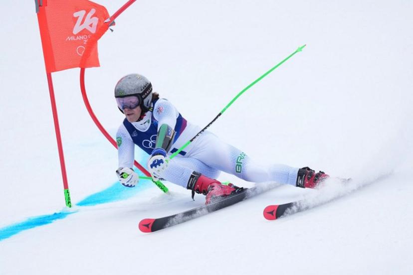 Brazil's Lucas Pinheiro Braathen competes in the first run of the men's giant slalom alpine skiing event during the Milano Cortina 2026 Winter Olympic Games at the Stelvio Ski Centre in Bormio (Valtellina) on February 14, 2026. Dimitar DILKOFF / AFP