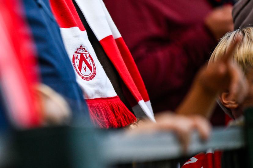 a KV Kortrijk logo pictured at a soccer match between KV Kortrijk and Sporting Charleroi, Saturday 29 August 2026 in Kortrijk, on day 4 of the 2026-2027 'Jupiler Pro League' first division of the Belgian championship. BELGA PHOTO TOM GOYVAERTS