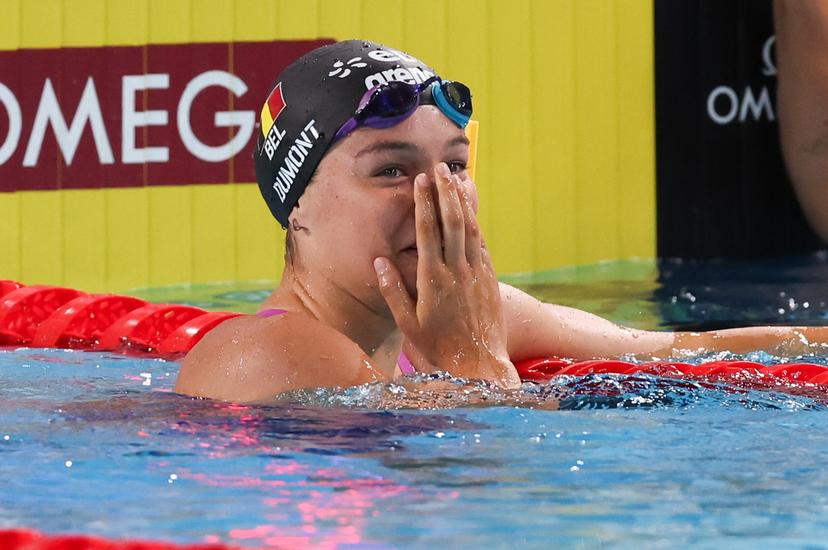 Belgian Sarah Dumont reacts during the semifinals of the women's 200m freestyle event at the European Aquatics Championships in Paris, France on Wednesday 12 August 2026. BELGA PHOTO VIRGINIE LEFOUR
