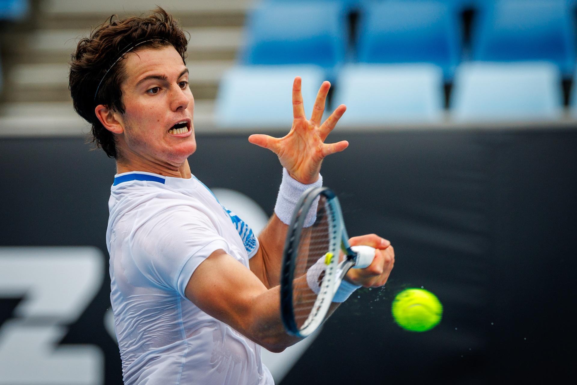 Belgium's Gilles Arnaud Bailly pictured during a second round qualifying match against Spain's Roberto Carballes Baena at the Australian Open, Melbourne Park, Melbourne on January 14 2026. BELGA PHOTO Patrick Hamilton/SIPA USA --- BENELUX ONLY ---