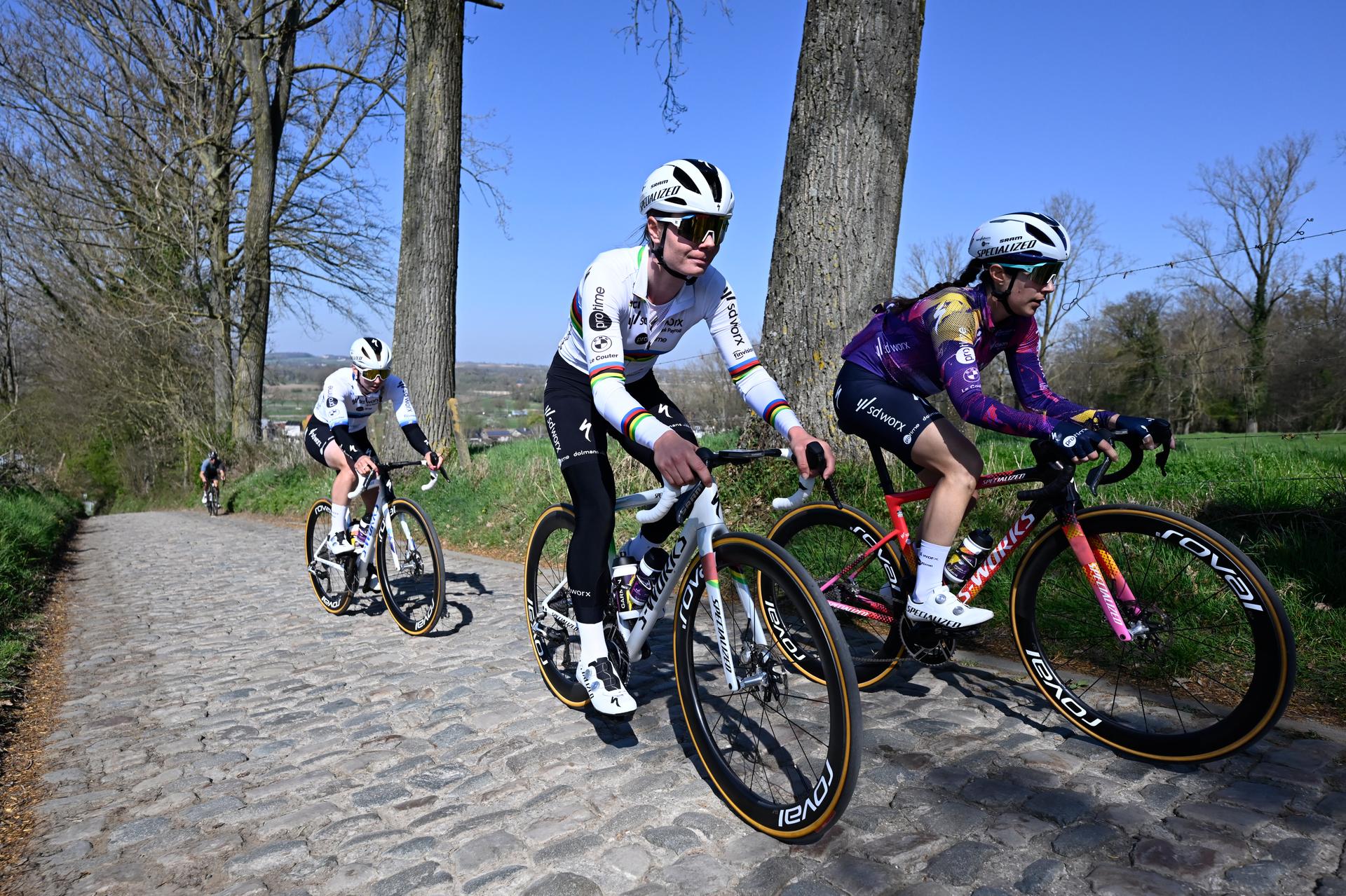 Belgian Lotte Kopecky of SD Worx-Protime pictured during a track reconaissance ahead of the Ronde van Vlaanderen/ Tour des Flandres/ Tour of Flanders cycling race, Thursday 03 April 2025. The 109th edition of the cycling race will take place on Sunday 06 April. BELGA PHOTO DIRK WAEM