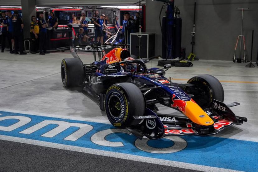 Red Bull Racing's Dutch driver Max Verstappen drives in the pits during the sprint qualifying session ahead of the Formula One Singapore Grand Prix at the Marina Bay Street Circuit in Singapore on October 9, 2026. Ng Han Guan / POOL / AFP
