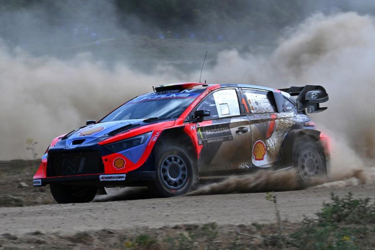 Belgium's Thierry Neuville and his co-driver Belgium's Martijn Wydaeghe drive their Hyundai i20N Rally 1 as they compete in the SS7 special between Ciluna and Loelle during the 22nd edition of the Rally Italia Sardegna, 6th round of the FIA World Rally Championship (WRC), near Budusso, Sardinia, on June 7, 2025. Andreas SOLARO / AFP