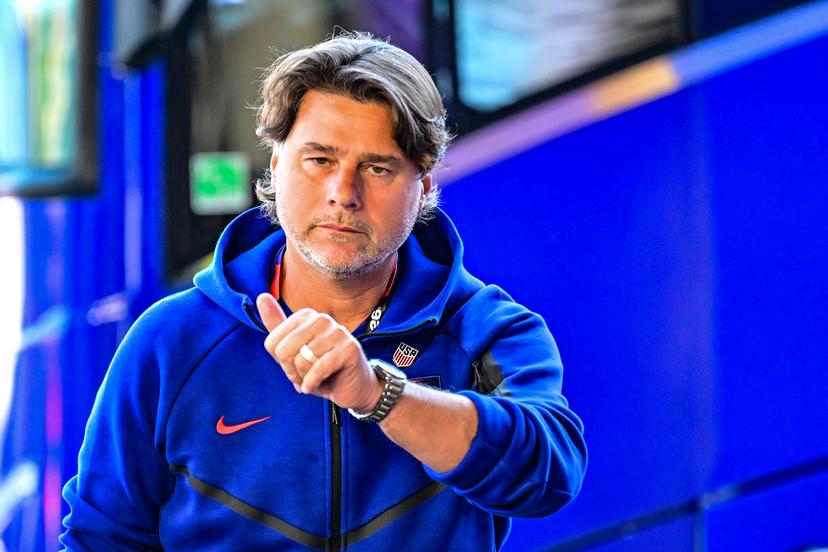 US' head coach Mauricio Pochettino arrives for a soccer game between the USA and Belgian national team Red Devils, on Monday 06 July 2026, at the Seattle Field, in Seattle, a 1/8 finals game in the FIFA World Cup 2026. BELGA PHOTO DIRK WAEM