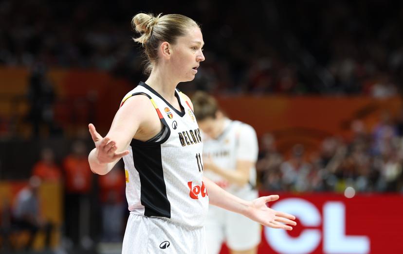 Belgium's Emma Meesseman gestures during a basketball game between Germany and Belgium national team Belgian Cats, a quarter final game at the FIBA Women's Basketball World Cup, on Thursday 10 September 2026, in Berlin, Germany. The FIBA Women's Basketball World Cup takes place in Berlin from 4 to 13 September 2026. BELGA PHOTO VIRGINIE LEFOUR