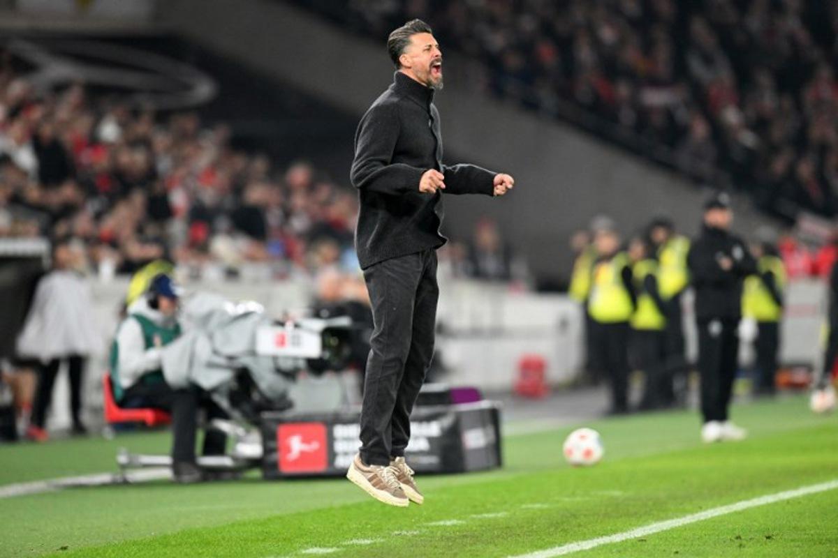 Augsburg's German head coach Sandro Wagner reacts during the German first division Bundesliga football match between VfB Stuttgart and FC Augsburg in Stuttgart, southwestern Germany on November 9, 2025. THOMAS KIENZLE / AFP