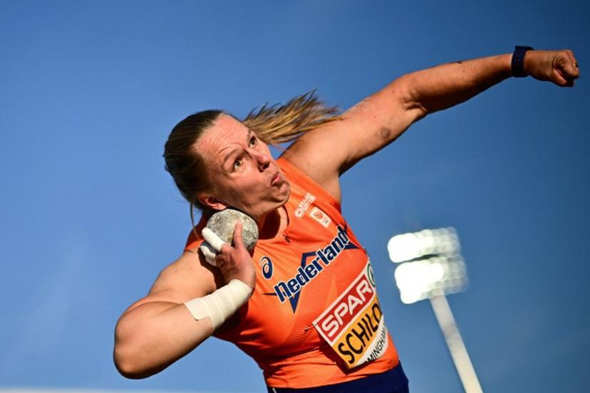 Netherlands' Jessica Schilder competes in the women's shot put final during the European Athletics Championships at Alexander Stadium in Birmingham on August 10, 2026. Ben STANSALL / AFP