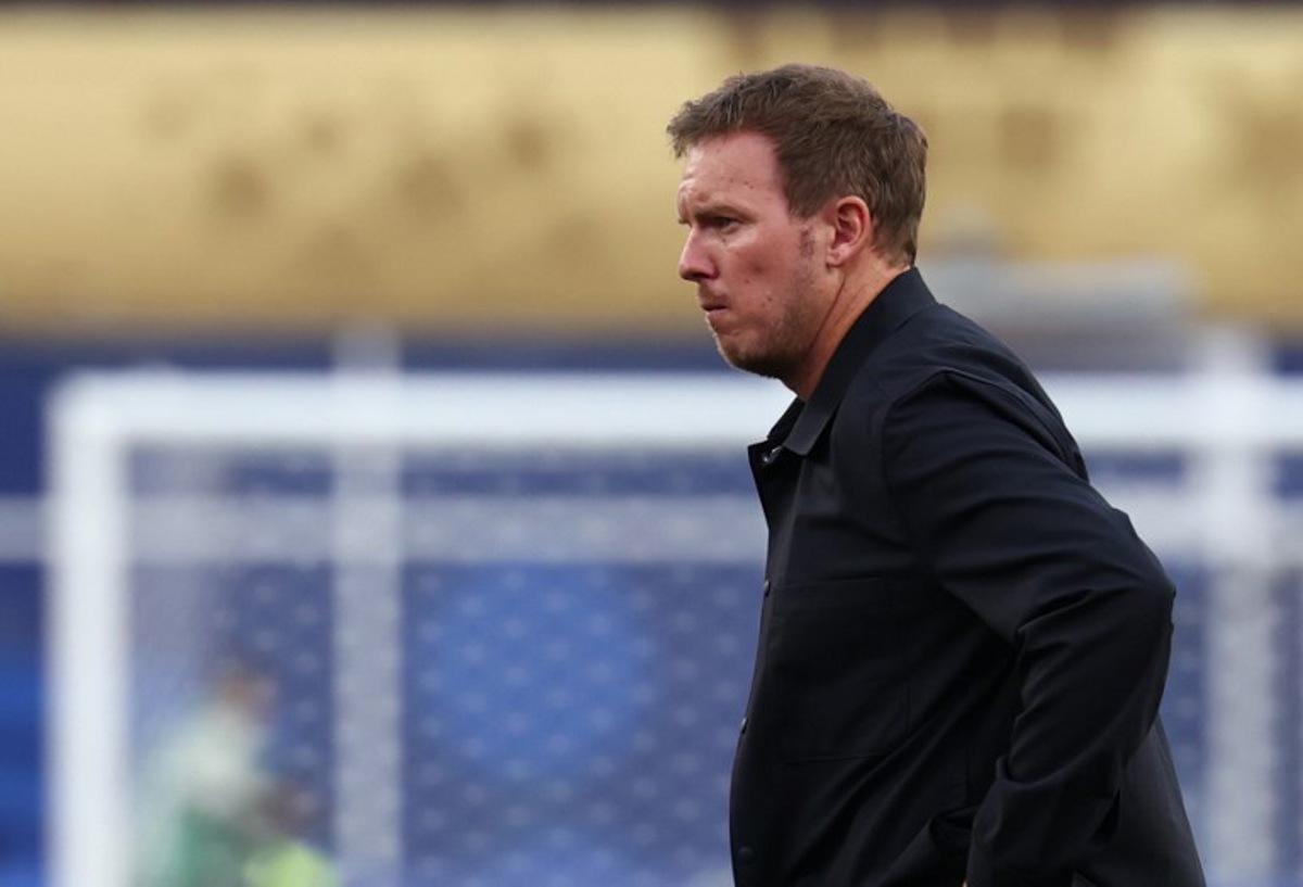 Germany's head coach Julian Nagelsmann reacts after losing the penalty shootout during the 2026 World Cup round of 32 football match between Germany and Paraguay at the Boston Stadium in Foxborough on June 29, 2026. FRANCK FIFE / AFP