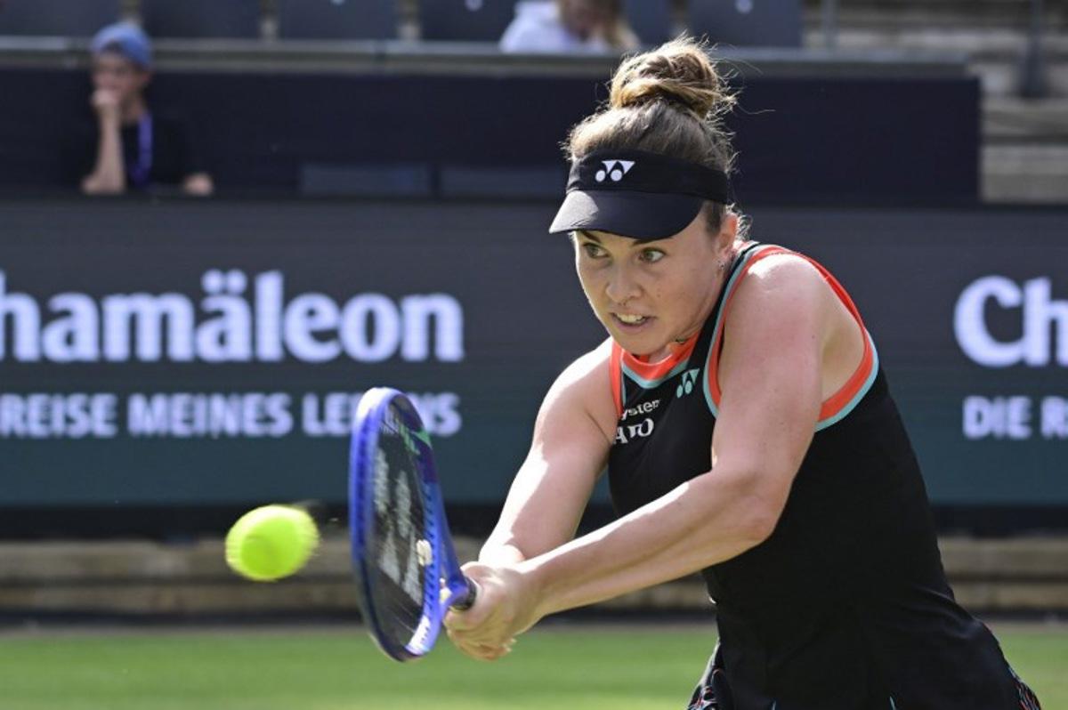 Linda Noskova of the Czech Republic plays the ball to Jessica Pegula of the US during their women's singles final match at the WTA500 Berlin Tennis Open tournament in Berlin on June 21, 2026. John MACDOUGALL / AFP