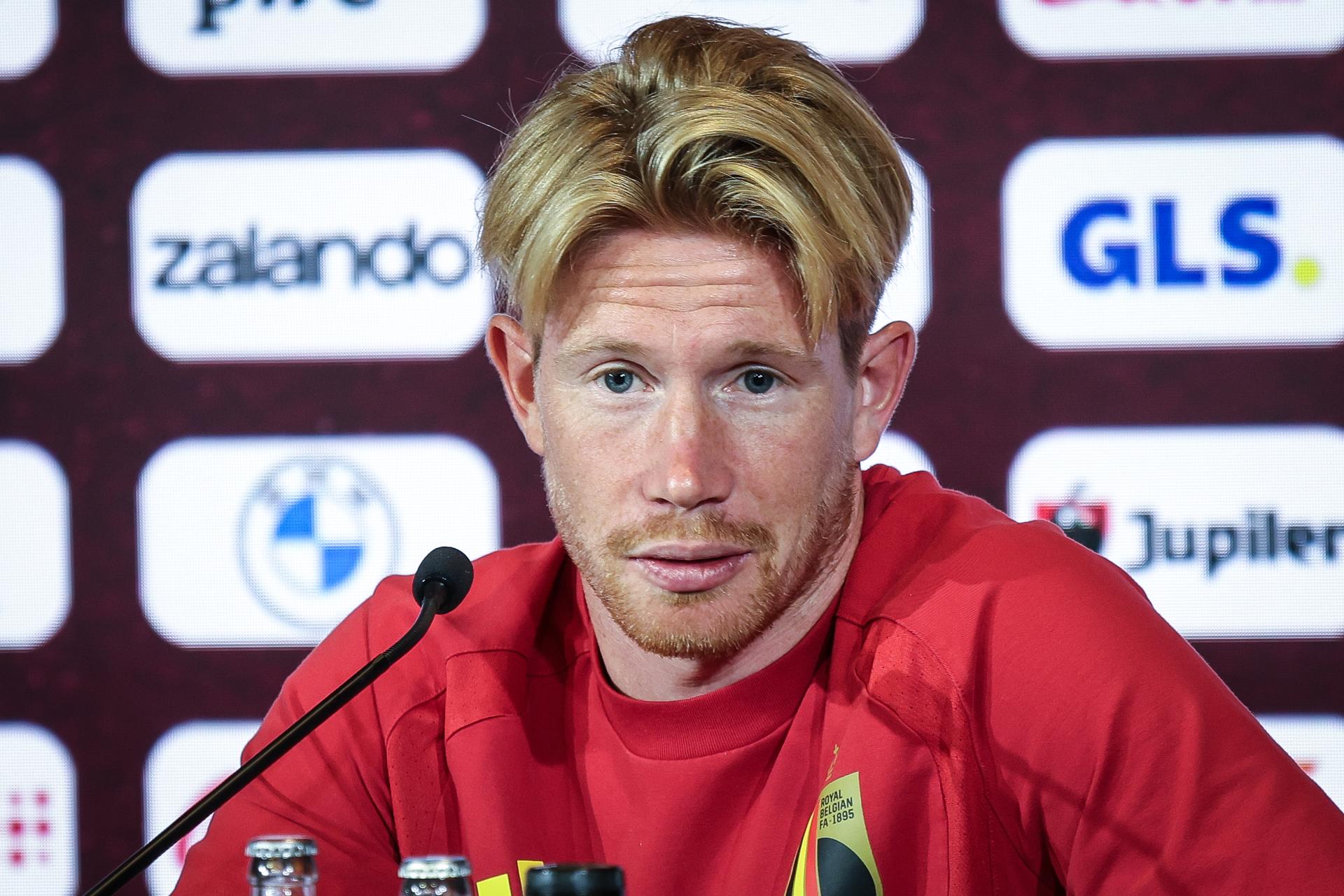 Belgium's Kevin De Bruyne pictured during a press conference of the Red Devils, the Belgian national soccer team, at the national training center in Tubize, Tuesday 22 September 2026. The team is preparing for fixtures in the UEFA Nations League competition. BELGA PHOTO BRUNO FAHY