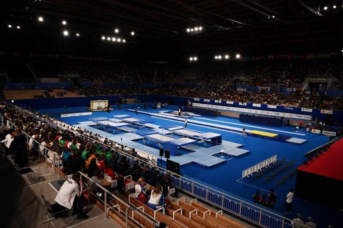 The Ariake Gymnastics Centre, a venue of the Tokyo 2020 Olympic and Paralympic Games, is seen during the World Trampoline Gymnastics Championships in Tokyo on December 1, 2019. CHARLY TRIBALLEAU / AFP