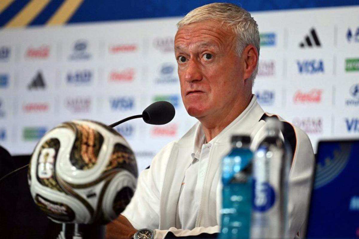 France's head coach Didier Deschamps gives a MD-1 press conference on the eve of the 2026 World Cup football tournament third-place match between France and England at the Miami Stadium in Miami on July 17, 2026. CHANDAN KHANNA / AFP