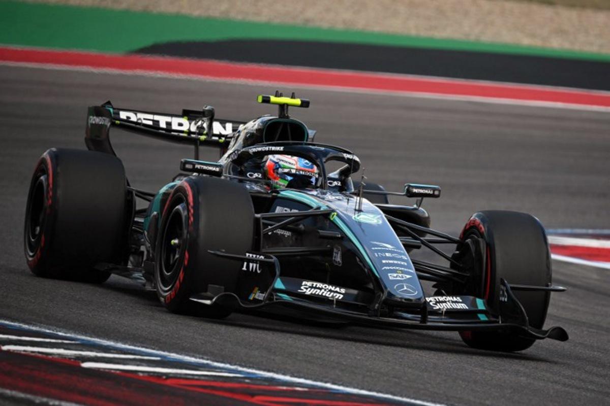Mercedes' Italian driver Kimi Antonelli races during the final practice session for the United States Formula One Grand Prix at the Circuit of the Americas in Austin, Texas, on October 24, 2026. RONALDO SCHEMIDT / AFP