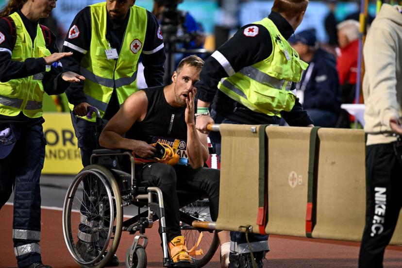 Belgian Timothy Herman is injured an leaves the the 50th edition of the Memorial Van Damme Diamond League athletics event in Brussels, Saturday 5 September 2026. BELGA PHOTO ELIAS ROM