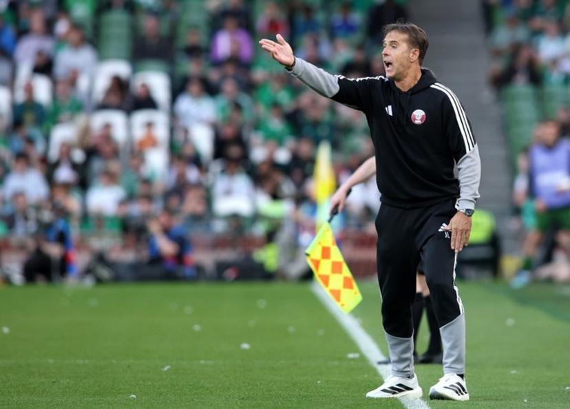 Qatar's Spanish Manager Julen Lopetegui reacts during the international friendly football match between the Republic of Ireland and Qatar, at the Aviva Stadium in Dublin, Ireland on May 28, 2026. Paul Faith / AFP