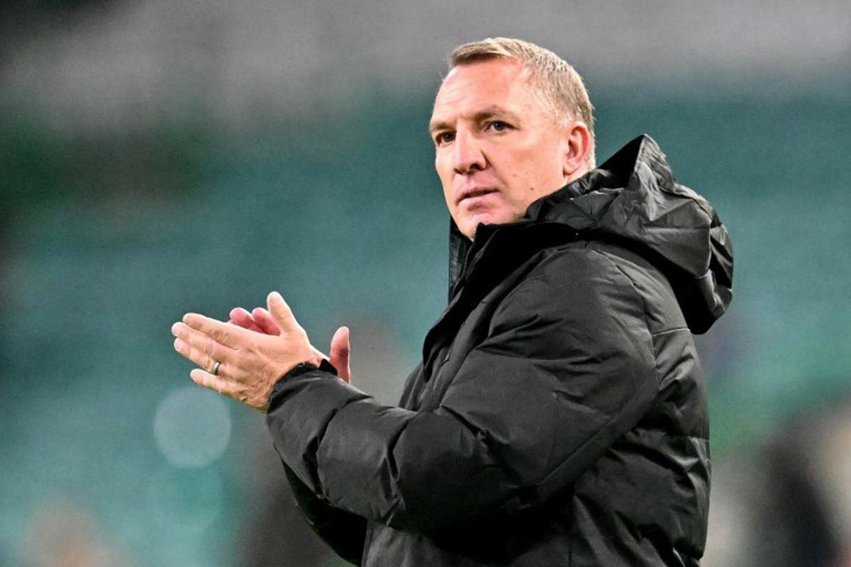 Celtic's Northern Irish head coach Brendan Rodgers applauds the fans following the UEFA Europa League league-stage football match between Celtic and Sturm Graz at Celtic Park in Glasgow on October 23, 2025. ANDY BUCHANAN / AFP