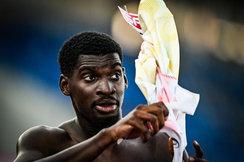Belgium's Elie Bacari reacts during the semifinals of the Men 110m hurdles race, on the second day of the European Athletics Championships (August 10-18) in Birmingham, United Kingdom, on Wednesday 12 August 2026. BELGA PHOTO ERIC LALMAND