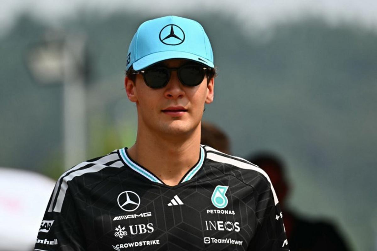 Mercedes' British driver George Russell arrives ahead of the Formula One Bahrain Grand Prix in Sepang on October 4, 2026. Lillian SUWANRUMPHA / AFP
