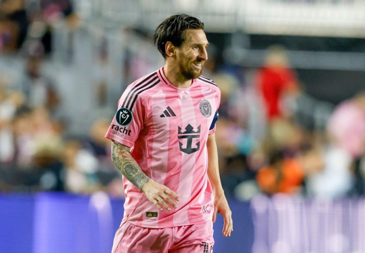 Inter Miami's Argentine forward #10 Lionel Messi smiles during the CONCACAF Champions Cup Quartefinal football match between Inter Miami and LAFC at Chase Stadium in Fort Lauderdale, Florida on April 9, 2025. Chris Arjoon / AFP