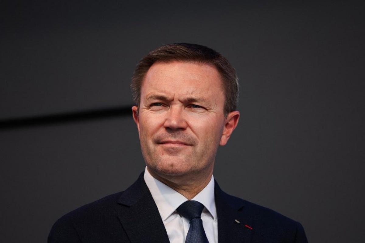 UCI President David Lappartient attends the medal ceremony following the men's Elite road race cycling event during the UCI 2025 Road World Championships, in Kigali, on September 28, 2025. Anne-Christine POUJOULAT / AFP