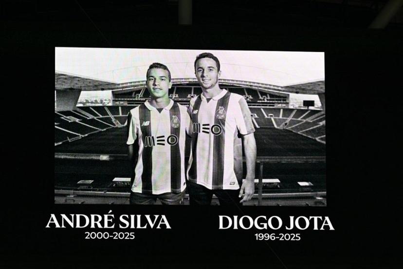 A tribute to the late Liverpool player Diogo Jota and his brother Andre Silva is shown before their friendly exhibition football match against AC Milan at the Kai Tak Stadium in Hong Kong on July 26, 2025. Peter PARKS / AFP