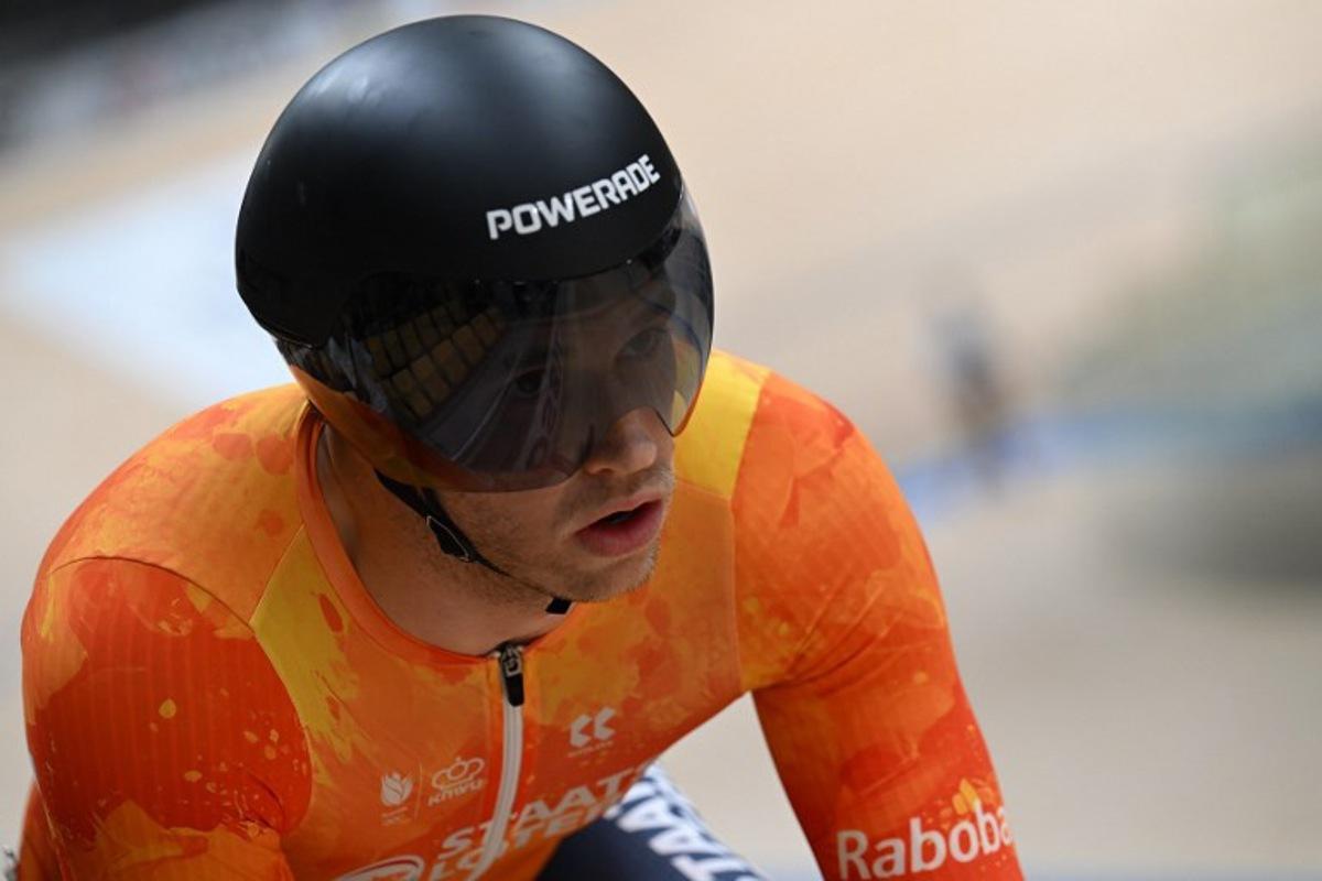 Netherlands' Harrie Lavreysen competes in the men's sprint semifinal at the 2026 UCI Track World Championships at the Shanghai Velodrome in Shanghai on October 18, 2026. JADE GAO / AFP