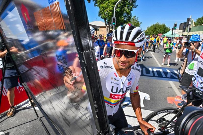 UAE Team Emirates XRG rider Jhonatan Narváez from Ecuador signs on prior to stage one of the Tour Down Under UCI Men's Cycling race in Adelaide on January 21, 2026. Brenton Edwards / AFP