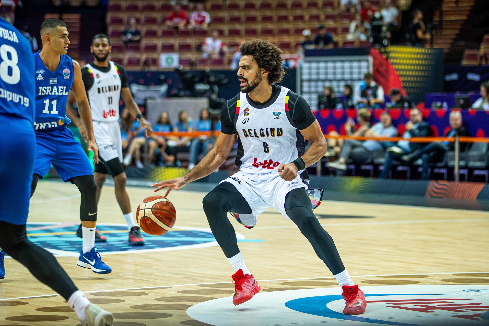 Belgium's Jean-Marc Mwema pictured in action during a basketball match between Belgium's national team Belgian Lions and Israel, Tuesday 02 September 2025 in Katowice, Poland, the fourth game of the group stage of the Eurobasket 2025 European championships, in the group D. BELGA PHOTO LUKASZ SKWIOT *** BELGIUM ONLY ***