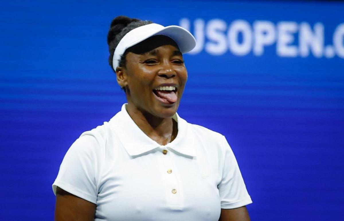 USA's Venus Williams reacts as she plays against Czech Republic's Karolina Muchova during their women's singles first round tennis match on day two of the US Open tennis tournament at the USTA Billie Jean King National Tennis Center in New York City, on August 25, 2025. Kena Betancur / AFP