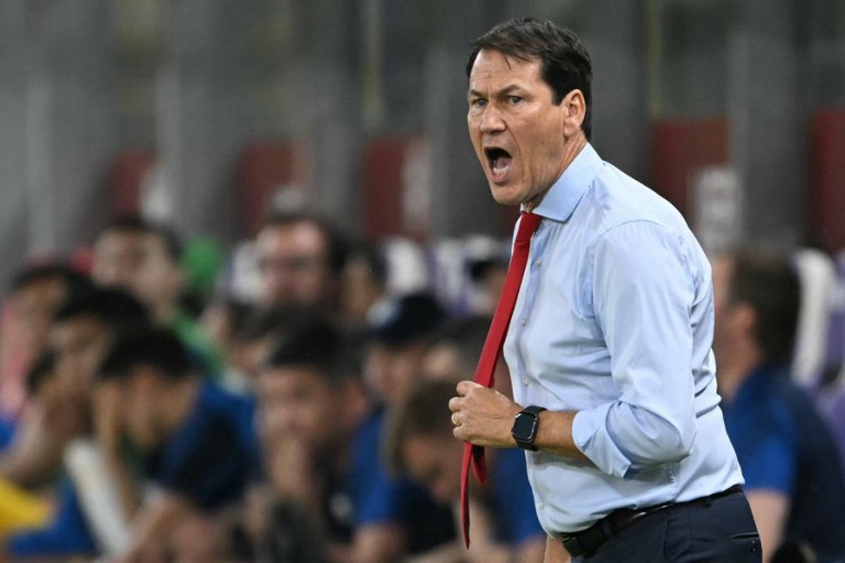 Belgium's French head coach Rudi Garcia reacts during the FIFA World cup 2026 1st round day 6, Group J qualification football match between Belgium and Kazakhstan, at the Lotto Park stadium in Anderlecht, Brussels Capital Region, on September 7, 2025. NICOLAS TUCAT / AFP