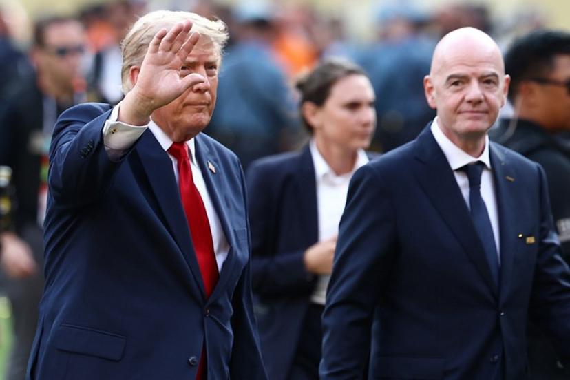FIFA President Gianni Infantino (R) and US President Donald Trump arrive for the final ceremony after the 2026 World Cup football tournament final match between Spain and Argentina at the New York/New Jersey Stadium in East Rutherford on July 19, 2026. CHARLY TRIBALLEAU / AFP