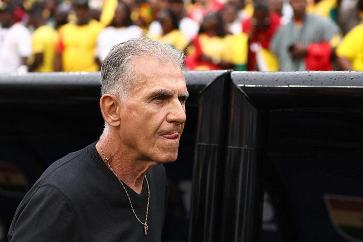 Ghana's Portuguese head coach Carlos Queiroz reacts during the 2026 World Cup Group L football match between England and Ghana at the Boston Stadium in Foxborough on June 23, 2026. CHARLY TRIBALLEAU / AFP