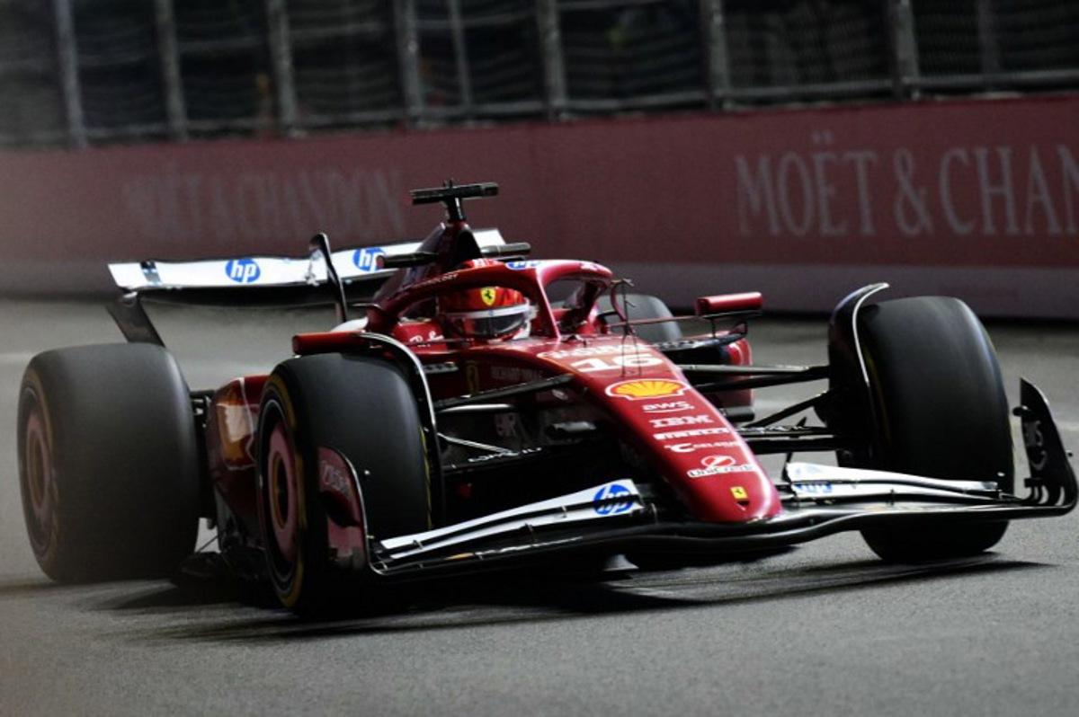 Ferrari's Monegasque driver Charles Leclerc races during the first practice session for the Las Vegas Formula One Grand Prix at the Las Vegas Strip Circuit in Las Vegas, Nevada, on November 20, 2025. Frederic J. Brown / AFP