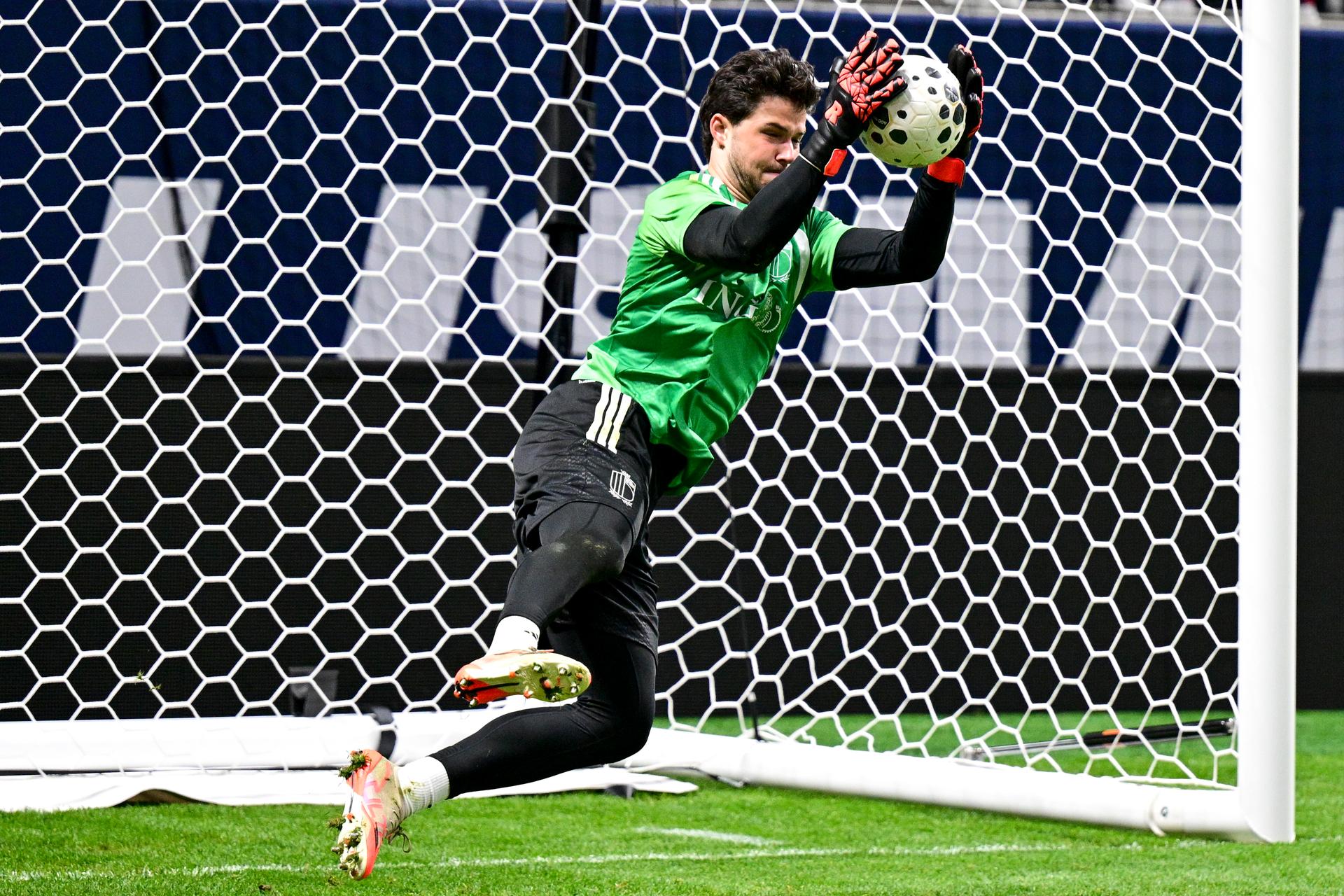 Belgium's goalkeeper Senne Lammens pictured during a training session of Belgian national soccer team Red Devils in Atlanta, United States, on Friday 27 March 2026. The team is preparing for tomorrow's friendly match against the United States, in preparation for the 2026 World Cup. BELGA PHOTO DIRK WAEM