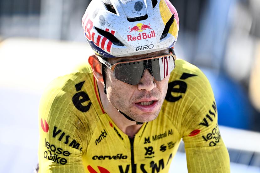 Belgian Wout van Aert of Team Visma-Lease a Bike crosses the finish line of the men's race of the 'Ronde van Vlaanderen/ Tour des Flandres/ Tour of Flanders' UCI WorldTour one day cycling race, 278 km from Antwerp to Oudenaarde, Sunday 05 April 2026. BELGA PHOTO ERIC LALMAND