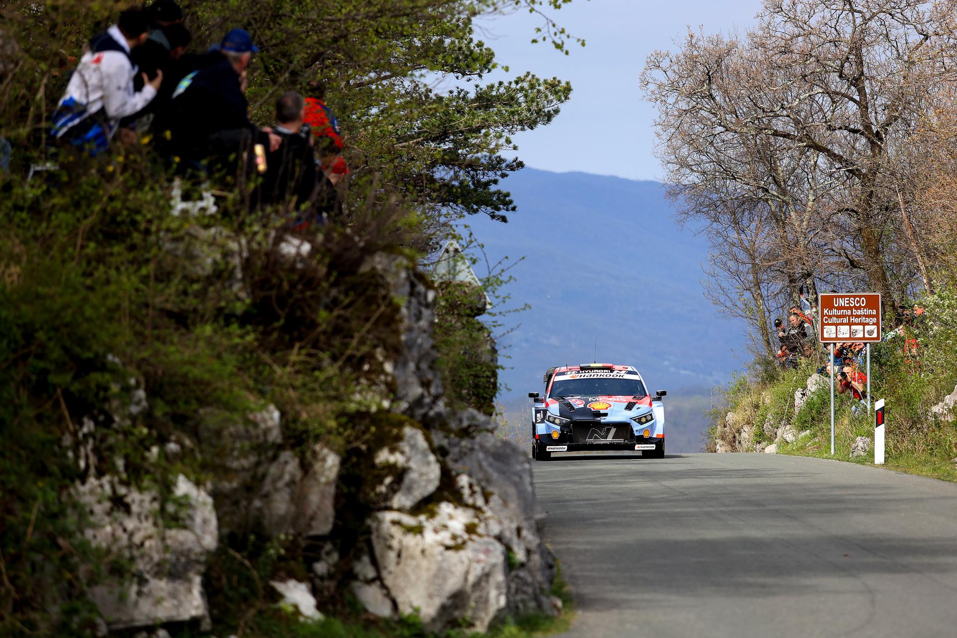 Thierry Neuville of Belgium and Martijn Wydaeghe of Belgium are competing with their Hyundai Shell Mobis World Rally Team Hyundai i20 N Rally1 during Shakedown Sarsoni - Trnovica ahead FIA World Rally Championship Croatia in Sarsoni, Croatia on April 9, 2026. Photo: Nel Pavletic/PIXSELL - ATTENTION EDITORS - BENELUX ONLY -