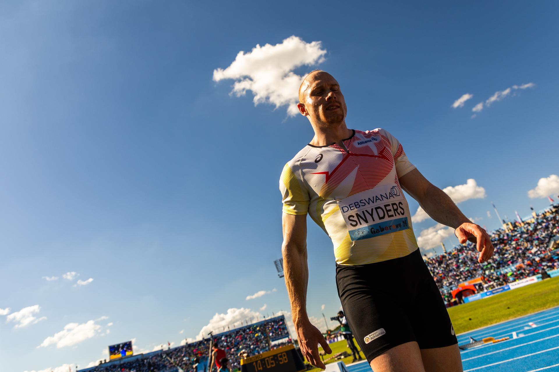 Belgian Antoine Snyders pictured at the Mixed 4x100m relay at the IAAF World Athletics Relays, Sunday 03 May 2026, in Gaborone, Botswana. BELGA PHOTO NIKOLA KRSTIC