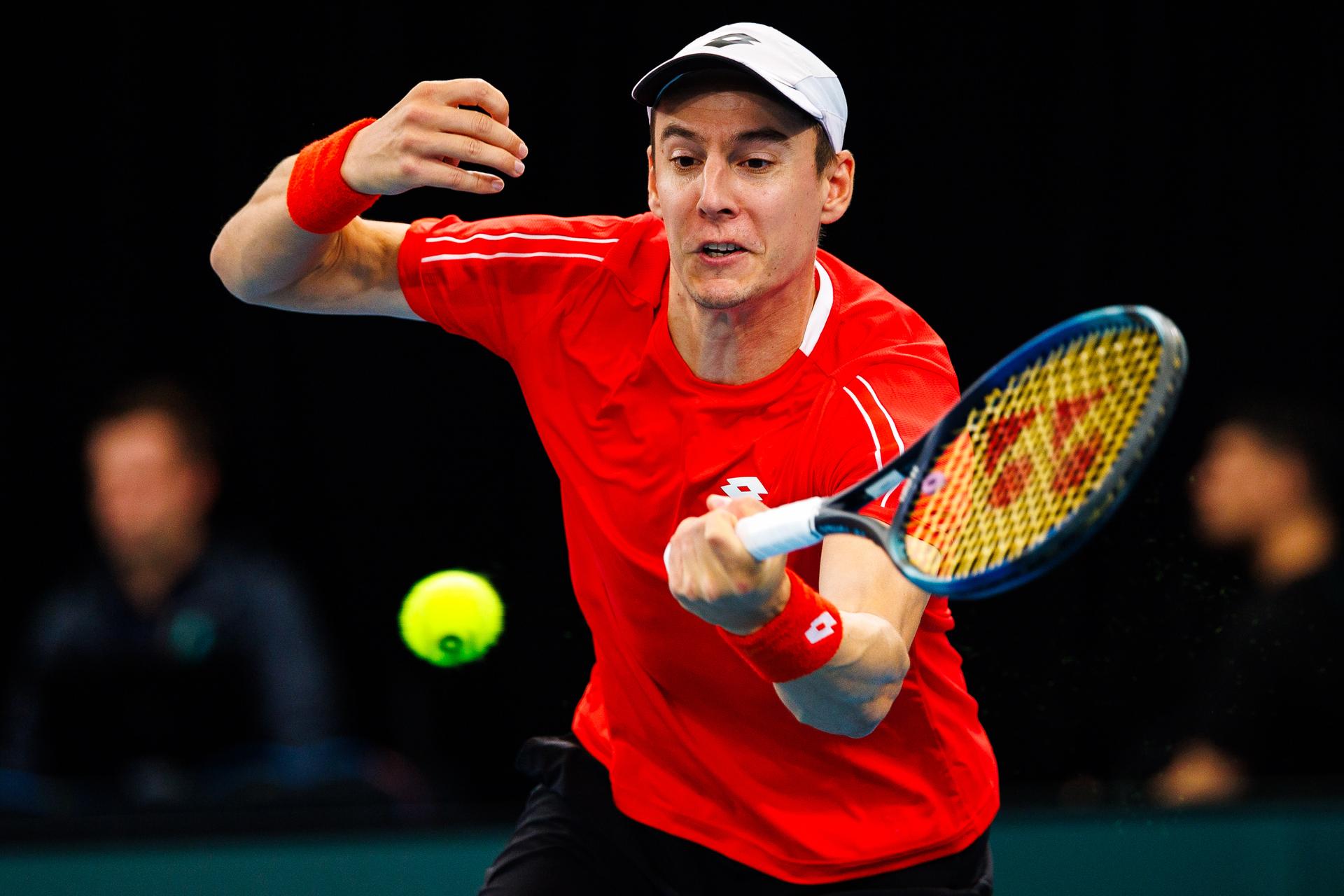 Belgian Joran Vliegen pictured in action duringa a tennis match between Belgian Vliegen/Gille and Australian Hijikata/Thompson, during the qualifier of the Davis Cup, Sunday 14 September 2025, in Sydney, Australia. Belgium and Australia will compete this weekend in the second round of the Davis Cup qualifiers. BELGA PHOTO PATRICK HAMILTON